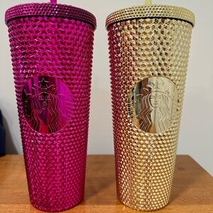 Starbucks Fuchsia and Gold Textured Tumblers